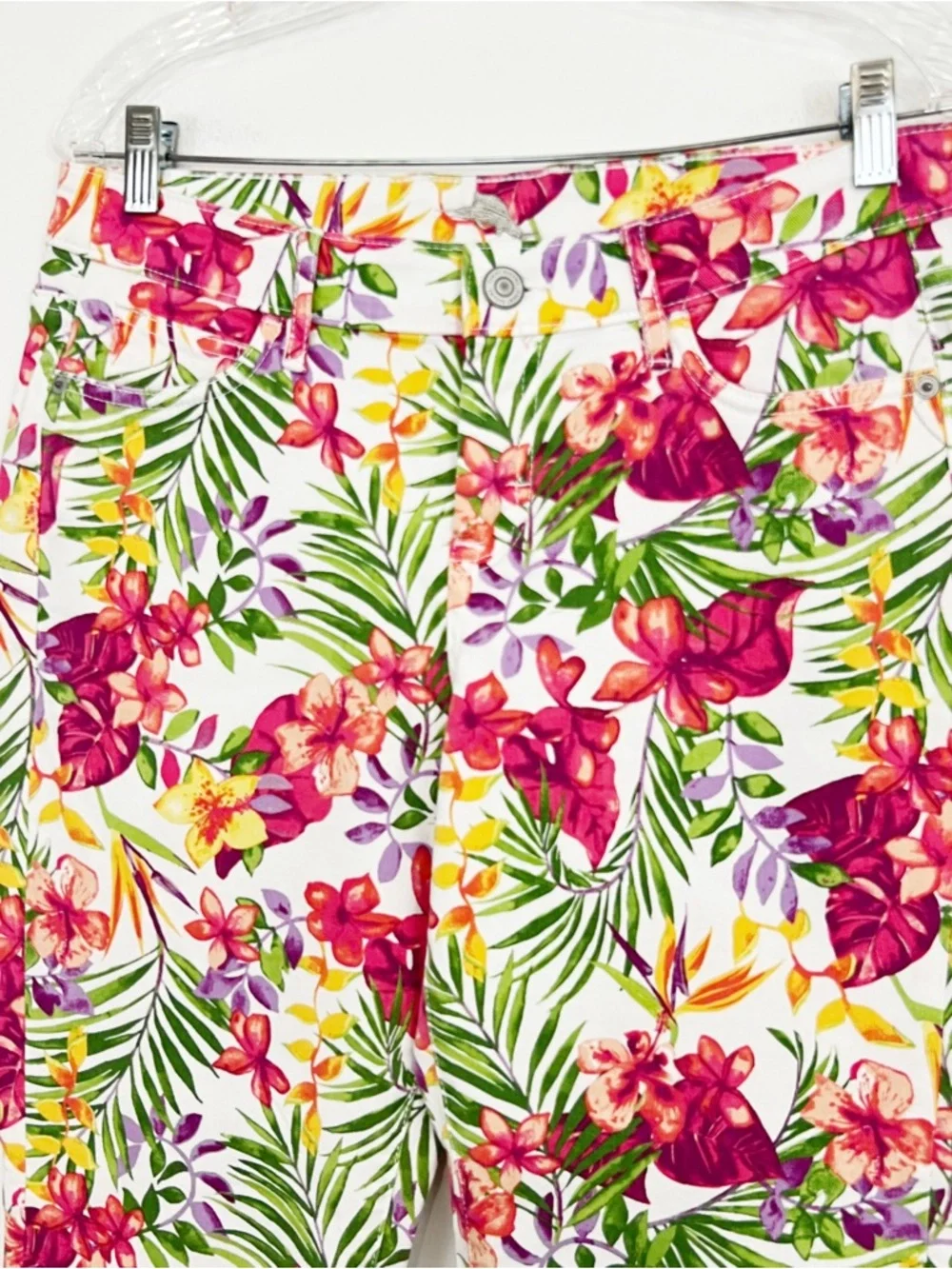 Tommy Bahama Marabella Blooms Ankle Skinny Jeans White Tropical Print Size 30
